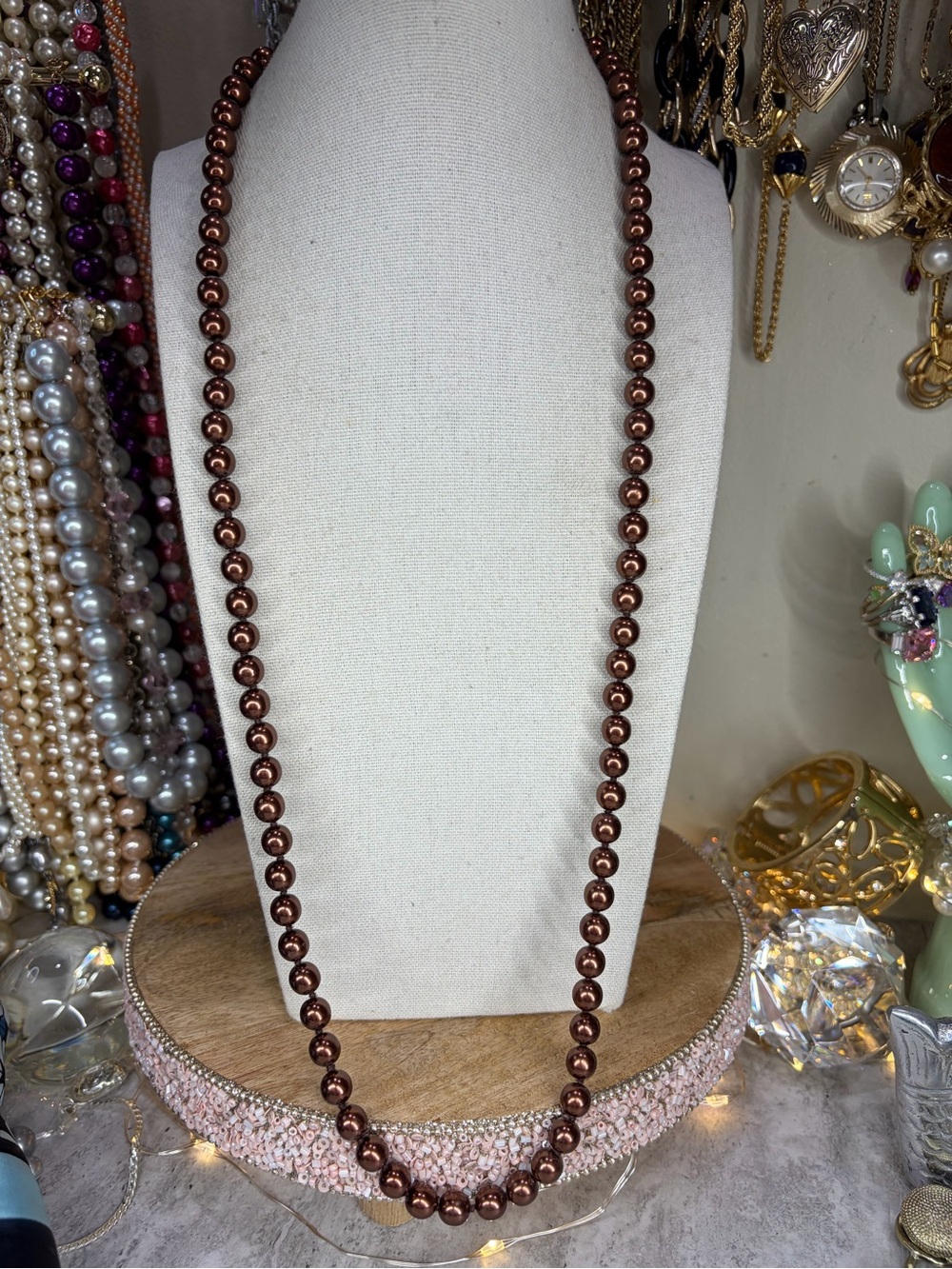 Glass Pearl Necklace Brown Chocolate Beads Mocha Neutral Jewelry Fall